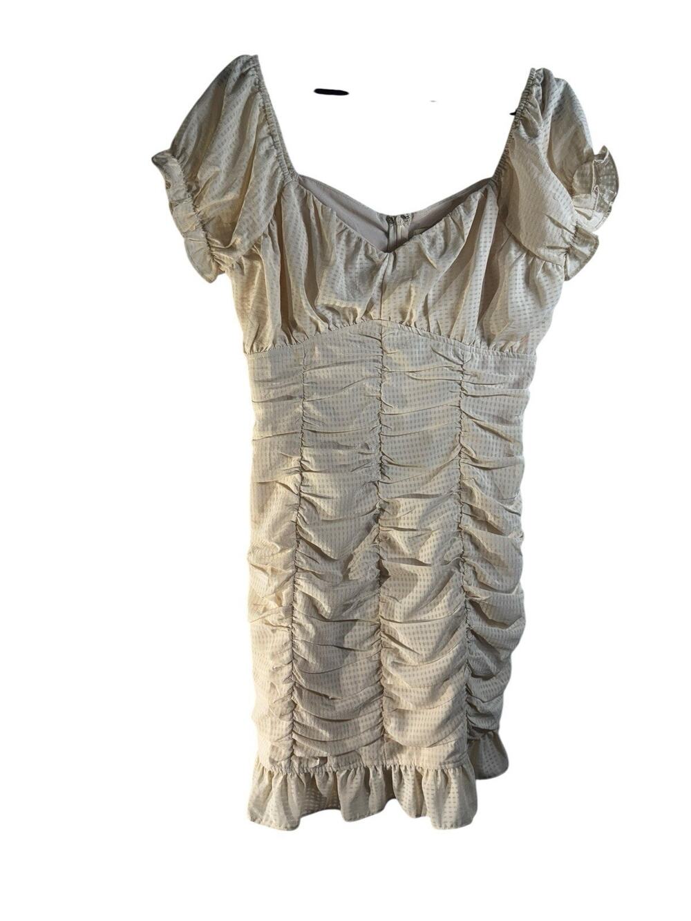 Peach Love California Ruched Bodycon Mini Dress Cottage Core Boho Festival L 10